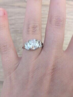 Three-Stone Clear Crystal Ring in Silver Tone Size 7